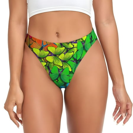Qokaie Rainbow Butterflies Printed Women s Cotton Thong Underwear  Sexy Breathable Panties G-string-Large