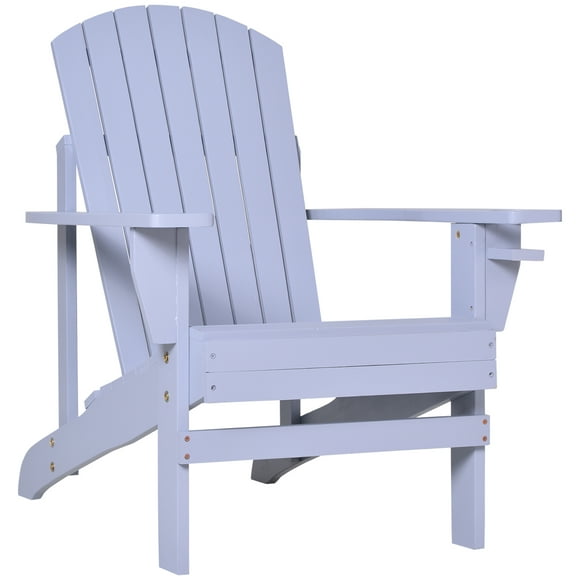 Outsunny Classic Adirondack Chair with Cup Holder for Backyard Grey