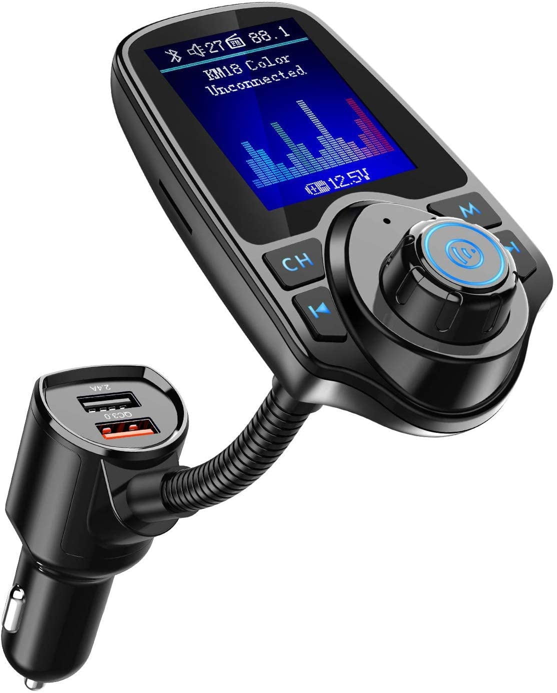 Haobase Car Bluetooth FM Transmitter, 1.8inch Color Screen Radio