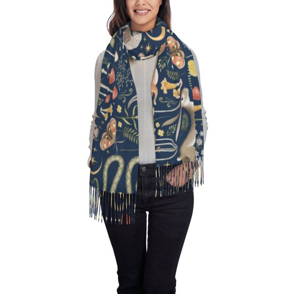 Sikiie Retro Forest Animals Shawl Wraps Big Scarf Tassel Fall Winter Thick Scarf Warm Shawl Women Fall Gifts