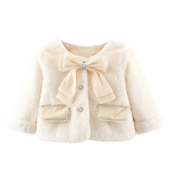 Chbgutlmr Toddler Baby Clothes Girls Winter Fleece Coats Kids Bow Tie Button up Cute Warm Thicken Jackets