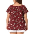 thumbnail image 4 of DARING DIVA Women's Plus Short Sleeve Tie Neck Floral Casual Blouse 3X Burgundy, 4 of 6