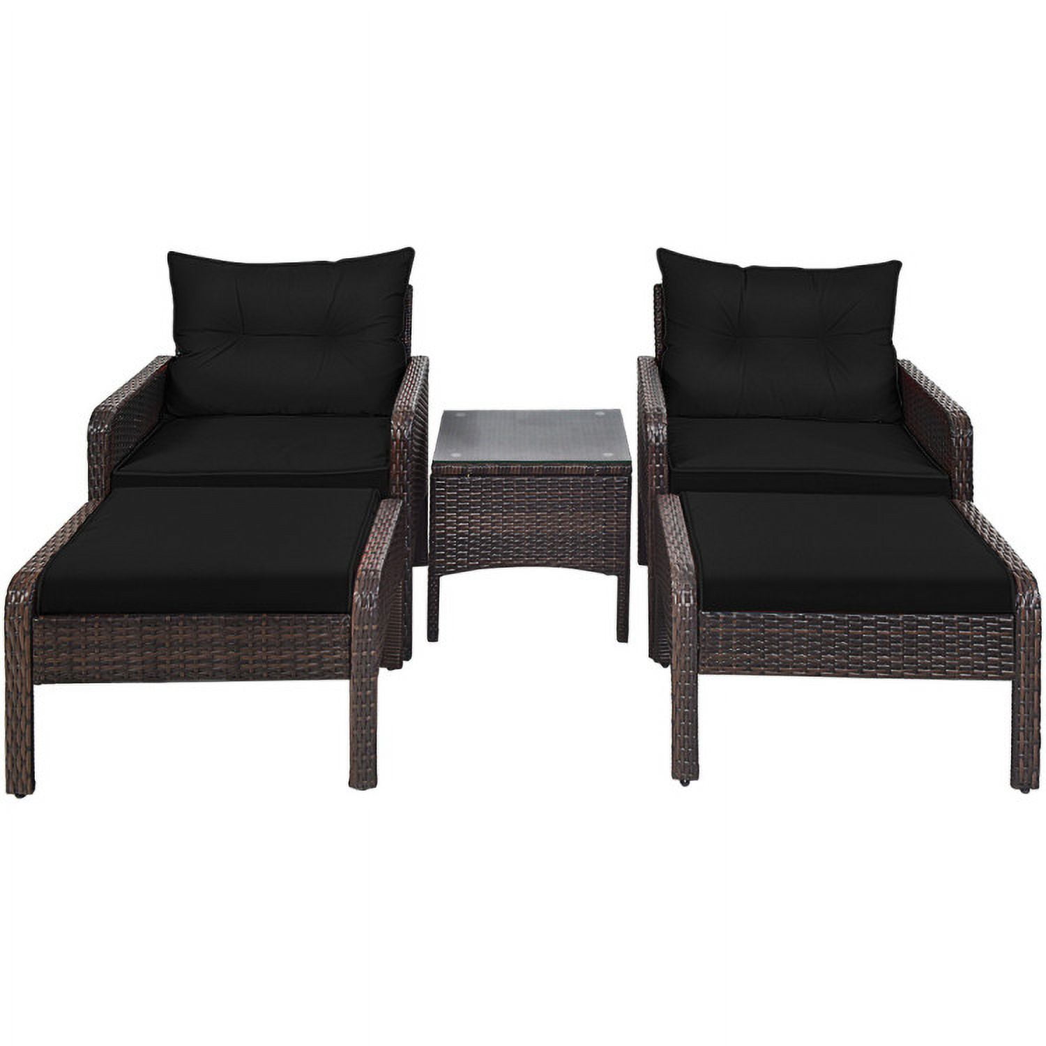 Aimee Lii 5 Pieces Patio Rattan Sofa Ottoman Furniture Set with Cushions, Outdoor Patio Furniture, Black