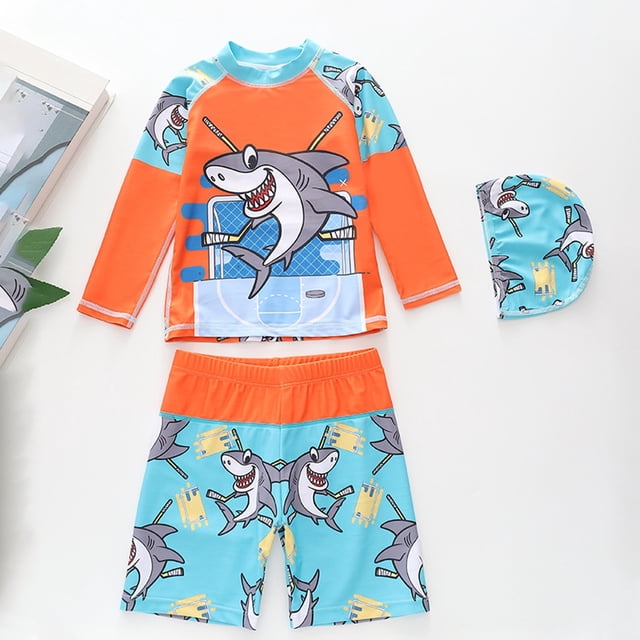 Boys Swimwear Rash Guard Set with Long Sleeve Sun and Trunks for Pool and Beach UPF 50+ Durable Swimwear for Kids Summer Wear Age 1-8 Years Everyday Swim