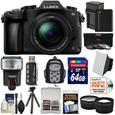 Panasonic Lumix DMC-G85 4K Wi-Fi Digital Camera & 12-60mm Lens with 64GB Card + Battery & Charger + Backpack + Tripod + Flash + Tele & Wide Lens Kit