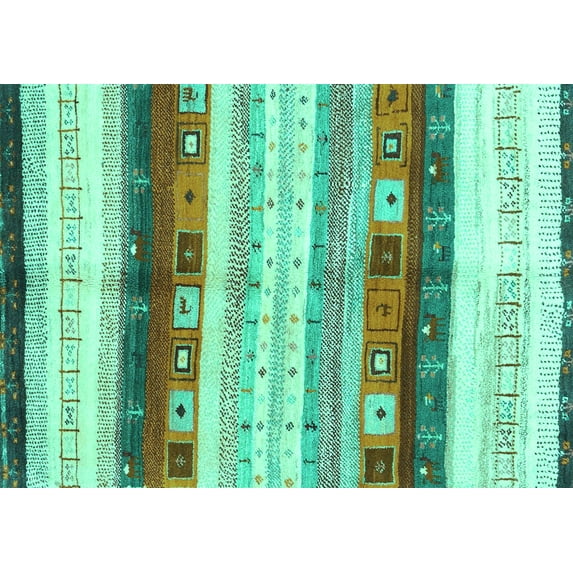 Ahgly Company Machine Washable Indoor Rectangle Abstract Turquoise Blue Contemporary Area Rugs, 2' x 4'