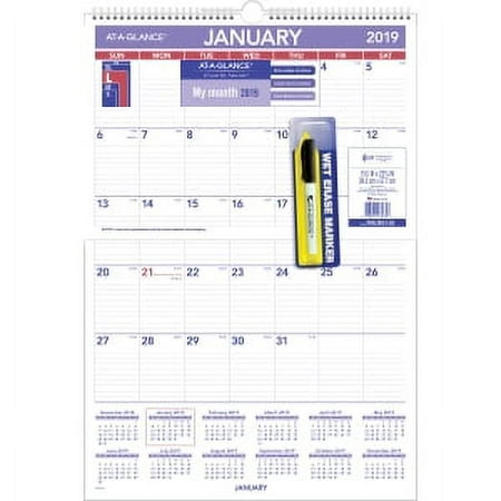 At-A-Glance PMLM0328 Laminated/Erasable Ruled Daily Blocks Monthly Wall Calendar 15-1/2 x 22-3/4