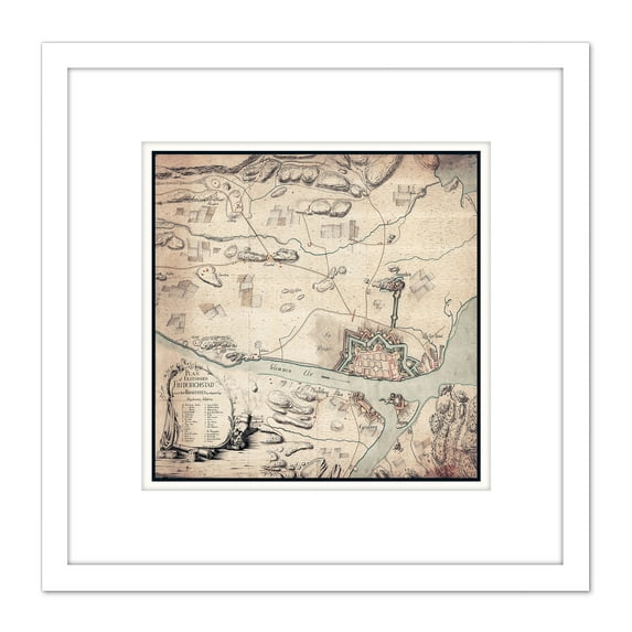 Map 1776 Norway Authority Fredrikstad Norway Replica 8X8 Inch Square Wooden Framed Wall Art Print Picture with Mount