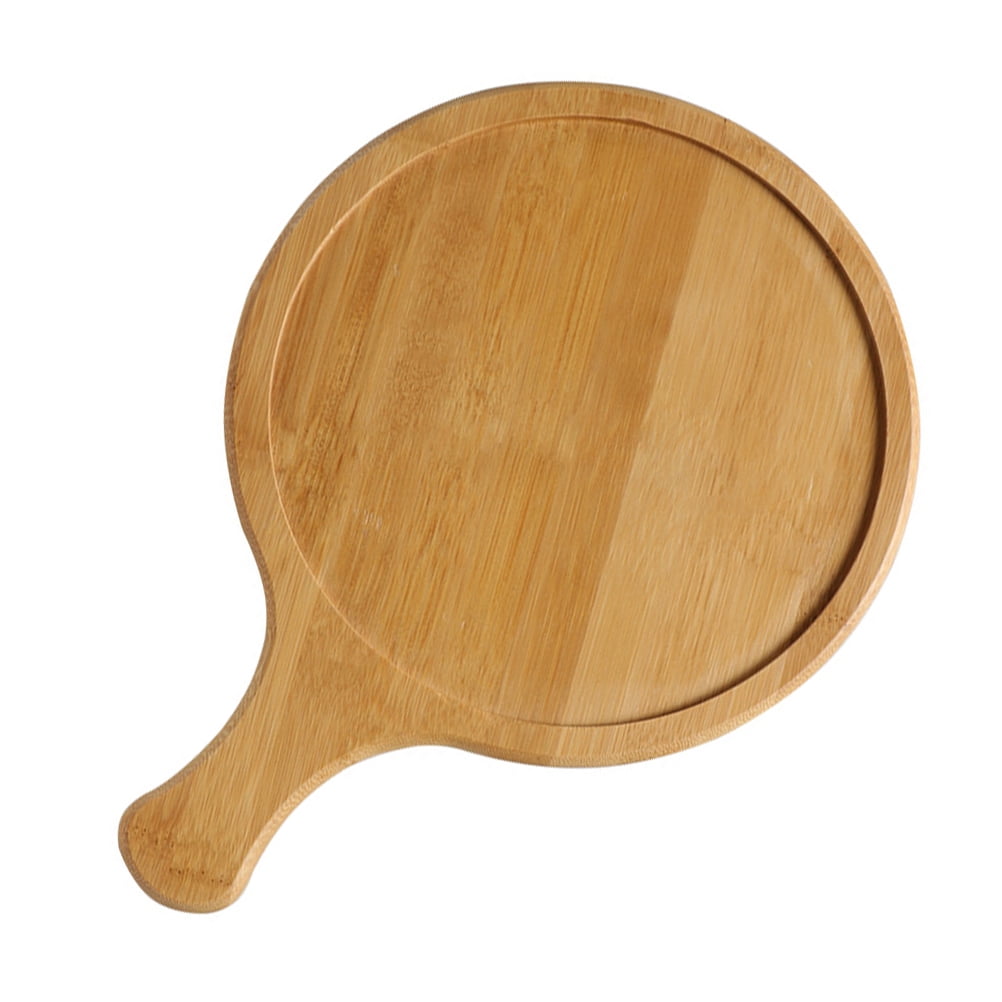 Senseth 10 Inch Pizza Tray Paddle Board with Handle Round Bamboo Bread Cake Plate
