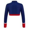 thumbnail image 6 of iiniim Girls Cheerleading Cropped Tops Shiny Rhinestone Contrast Color Long Sleeve Mock Neck Gymnastic Dance Tee Navy Blue 14, 6 of 7