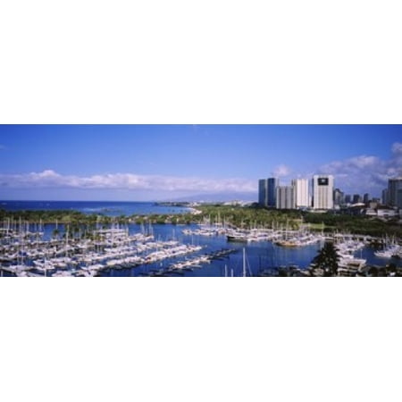 High angle view of boats Ala Wai Honolulu Hawaii USA Stretched Canvas - Panoramic Images (30 x