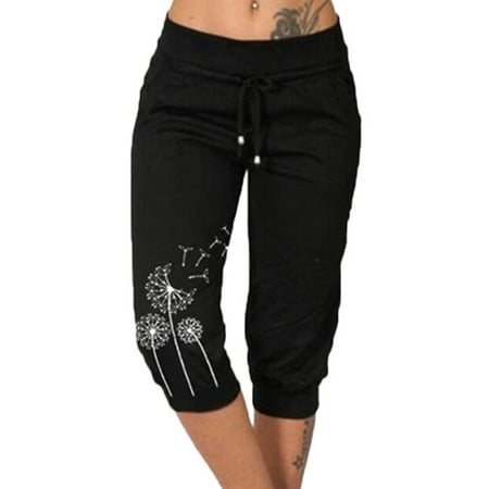 

Niuer Women Capri Yoga Pants Loose Drawstring Lounge Pajama Capris 7/8 Workout Jersey Joggers Pants with Pockets Black S