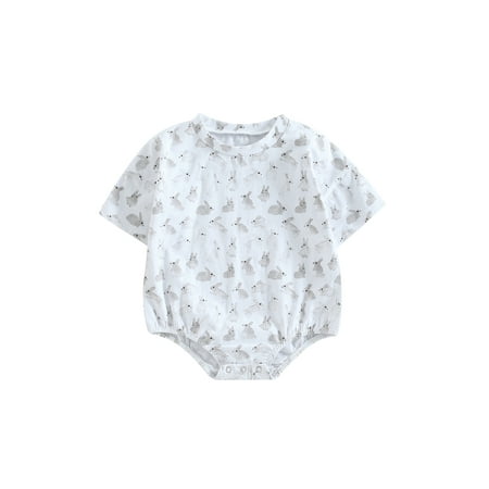 

Easter Romper Newborn Baby Boy Girl Summer Romper Short Sleeve Rabbit Print One Piece Bodysuit Crew Neck Coverall
