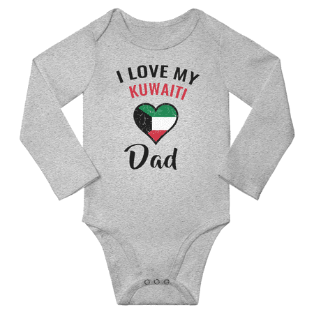 

I Love My Kuwaiti Dad Baby Long Slevve Romper Bodysuit (Gray 18-24 Months)
