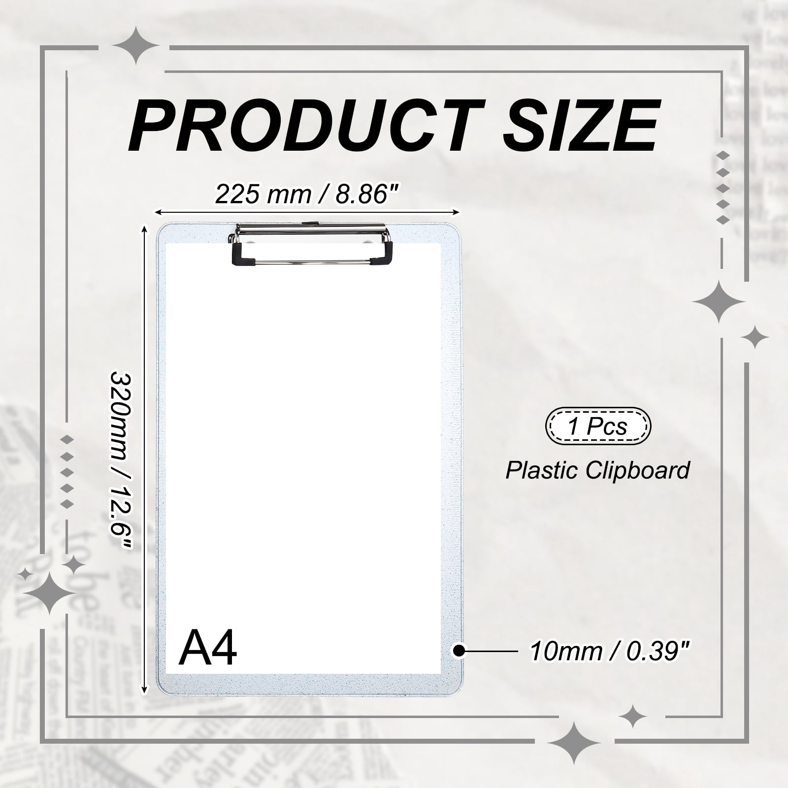 Uxcell Plastic Clip Boards, A4 Size Blue Stylish Clip Boards Glitter Design Cute Clipboards Office Supplies for Restaurant Shop Store Note Memo Card Sign Holder