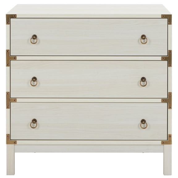 SAFAVIEH Galio Contemporary 3 Drawer Chest, White/Gold (30.7 in. W x 18.5 in. D x 30.6 in. H)