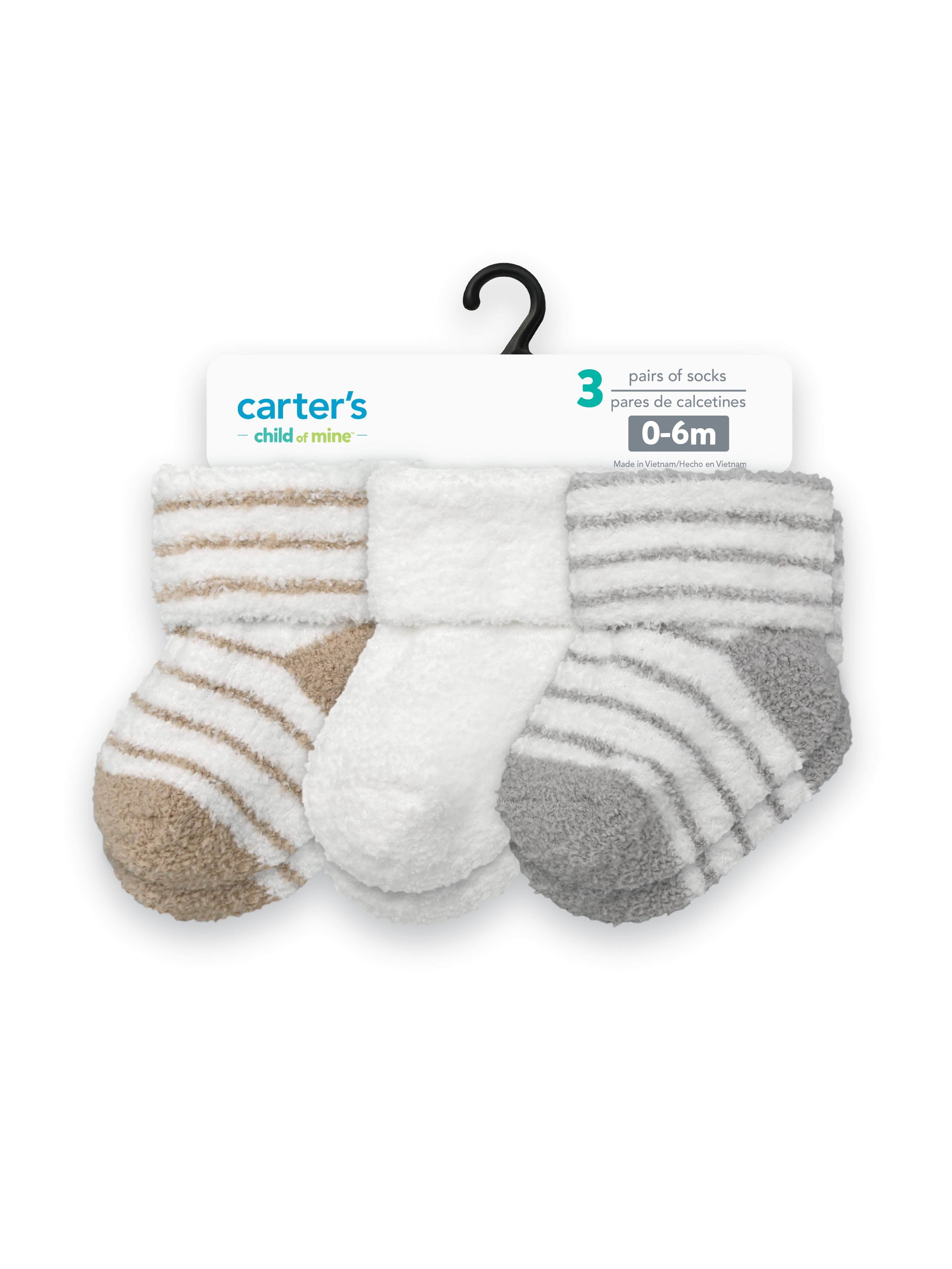Carter's Child of Mine Infant Unisex Chenille Foldover Cuff Socks, 3 Packs, Size 0-6 Months