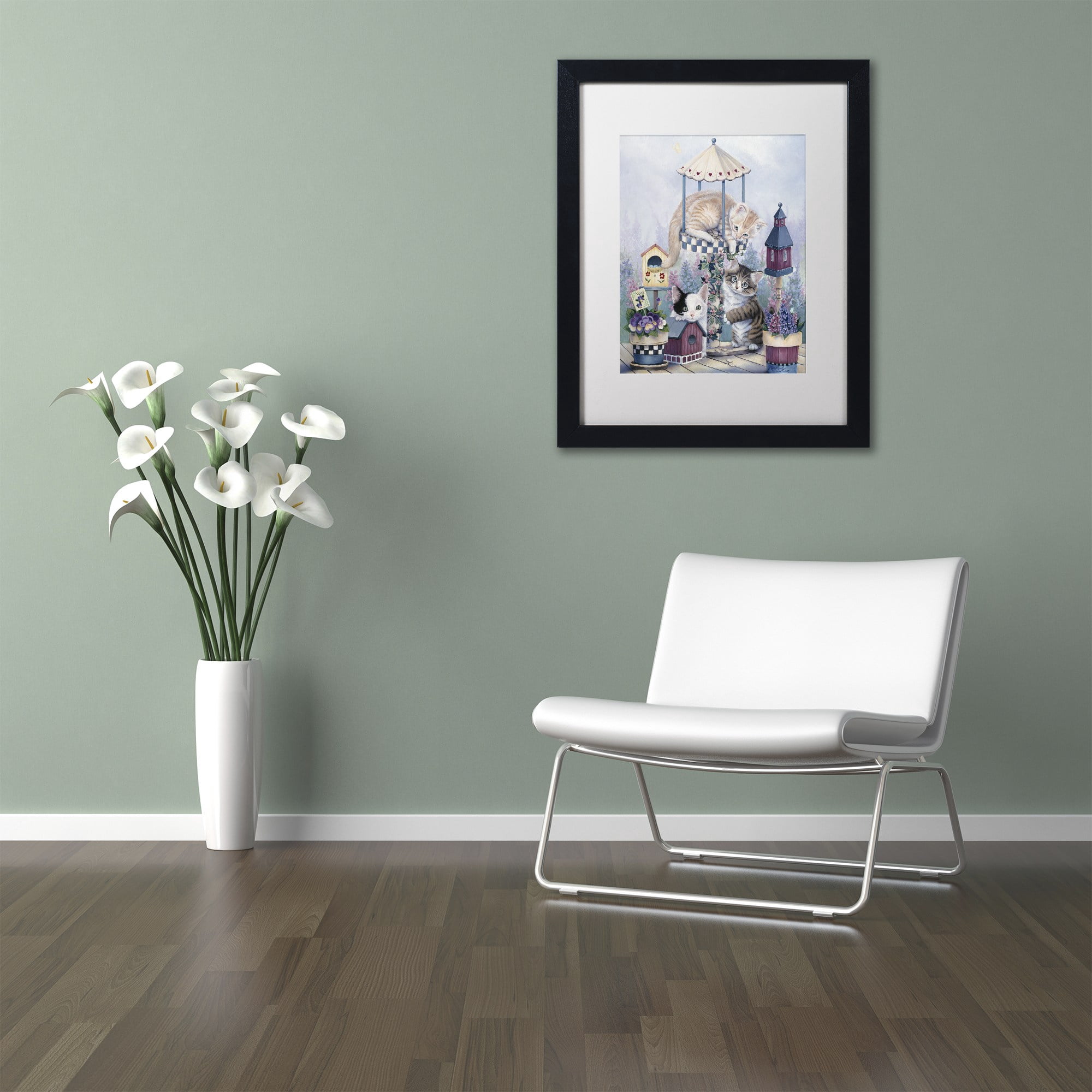 White Wolf' Canvas Art by Jenny Newland, White Matte, Black Frame