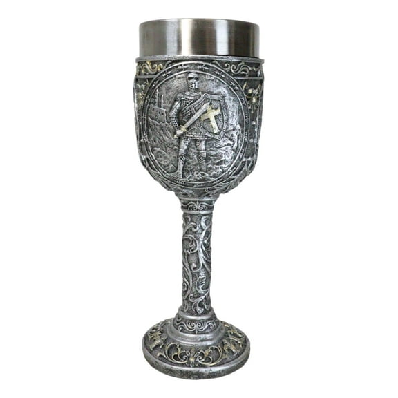 Medieval Templar Crusader Knight Suit of Armor On Guard Wine Goblet Chalice