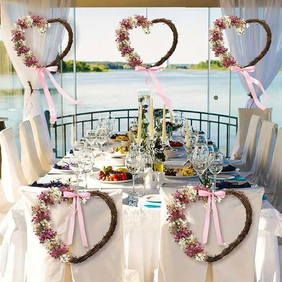 Cozilinen Valentine's Day Floral Wreath with Hollow Heart Bow, Artificial Baby's Breath Door Hanging Decoration for Home, 30cm