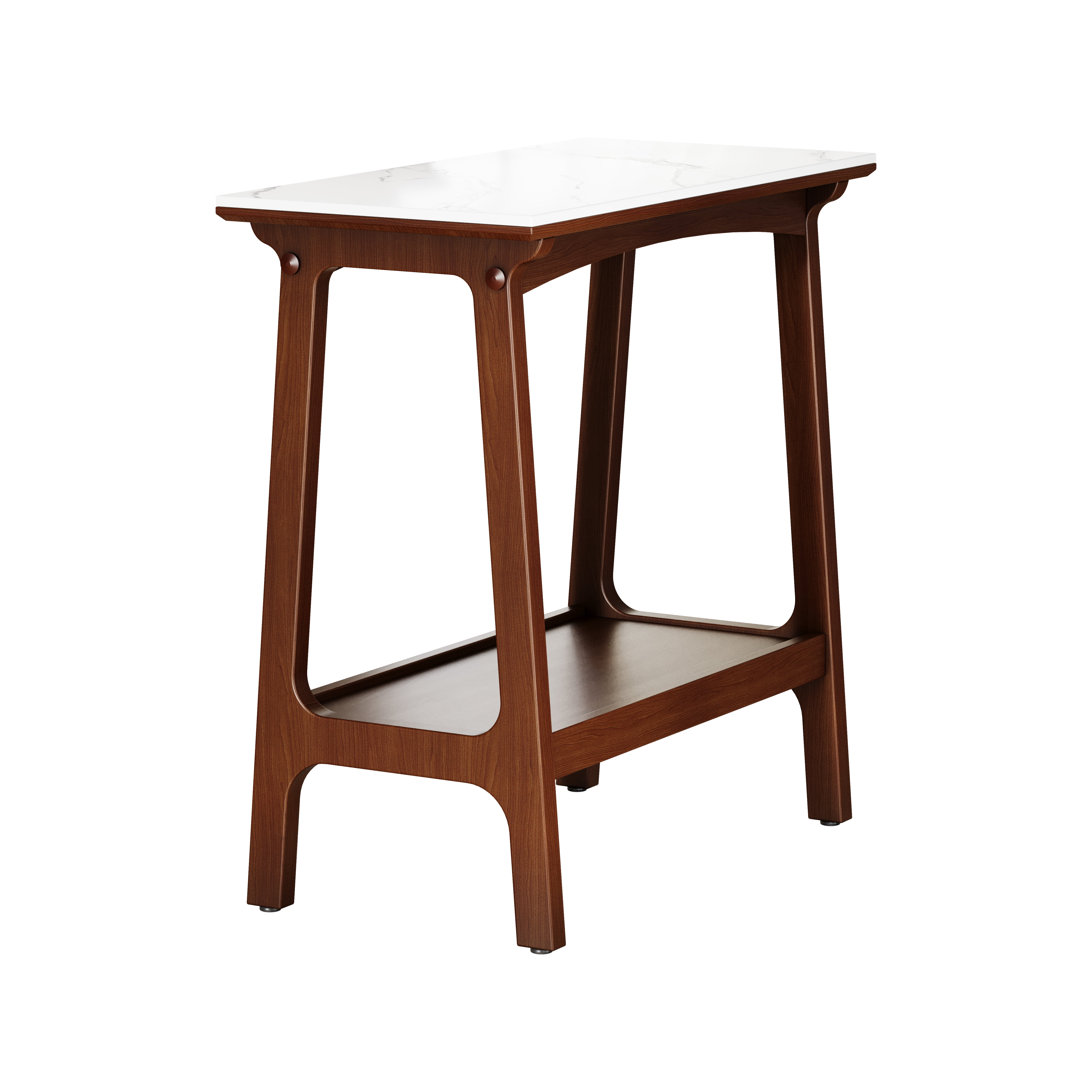 Retro Reddish Brown Narrow Slate Side Table with Storage Shelf, Small End Table for Living Room Small Spaces Entryway Farmhouse, Slim Nightstand Bedside Table