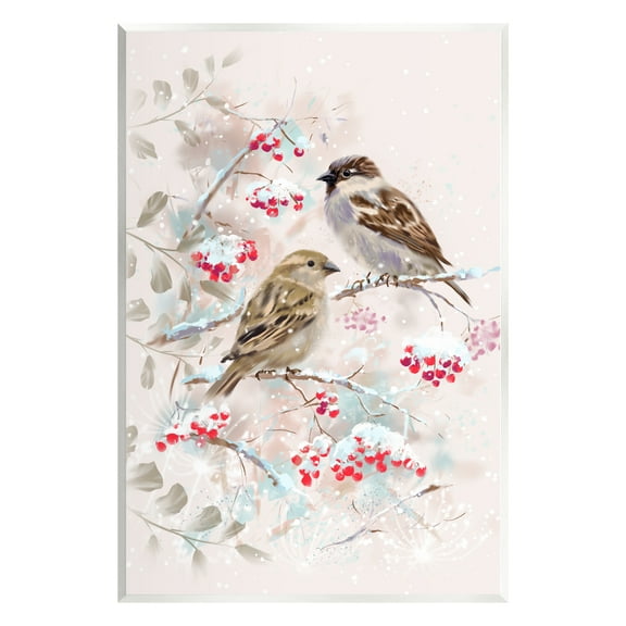 Stupell Industries Finches Perched Seasonal Berries Animals & Insects Painting Unframed Art Print Wall Art