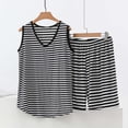 thumbnail image 2 of Fsgntruao Plus Size Pajama Set for Women Striped Sleeveless Tank Tops with Wide-Leg Shorts Casual Nightwear Sleepwear, 2 of 5
