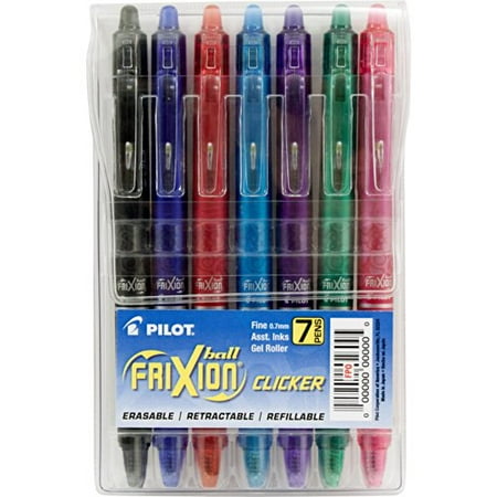 Pilot FriXion Clicker Retractable Erasable Gel Pens Fine Point (.7) Assorted Color Inks 7-pk; Make Mistakes Disappear, No Need For White Out with America?s #1 Selling Pen