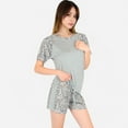 thumbnail image 3 of Lounge Women's Leopard Print Short Sleeve Pajama Set with Drawstring Shorts - Large, Gray, 3 of 6