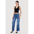 thumbnail image 2 of Women's Star Applique Acid Wash Straight Leg Cargo Jeans, 2 of 4