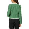 thumbnail image 3 of INSPIRE CHIC Women's Plaid Tweed Open Front Office Short Blazer S Green, 3 of 6
