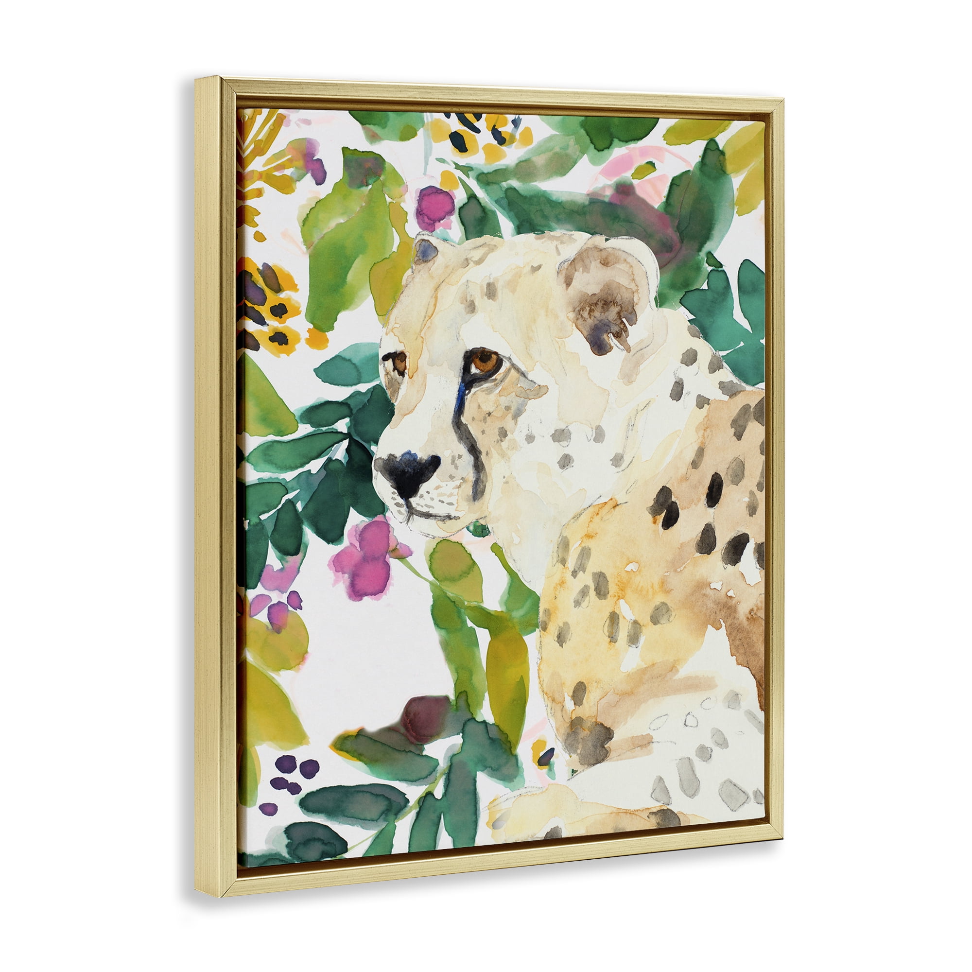 Stupell Industries Garden Plants Leopard Gold Framed Floater Canvas Wall Art, design by Lanie Loreth