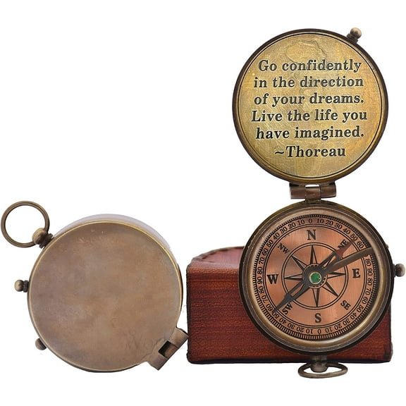 Go Confidently Quote Engraved Compass with Leather case, Camping Compass, Boating Compass, Gift Compass, Graduation Day Gifts