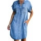 thumbnail image 4 of TIAFORD Vestido camisero de mezclilla para mujer hasta la rodilla Casaul manga corta con botones casual Jean túnica Top con bolsillos, 4 of 5