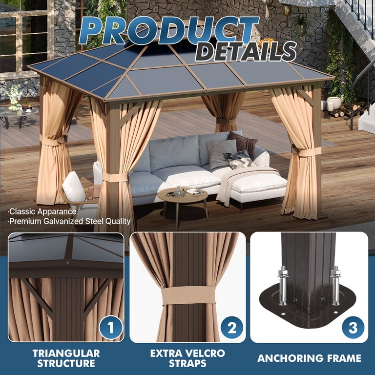 Sunmthink 10'x12' Hardtop Steel Gazebo - Durable Polycarbonate