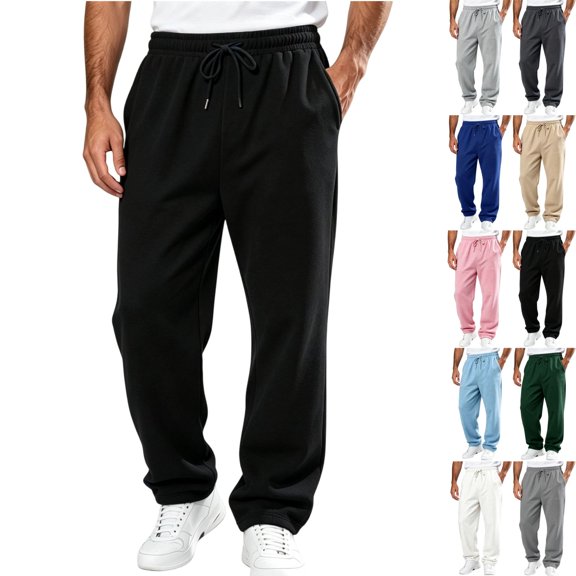 Zimjoy Men's Baggy Sweatpants Loose Fit Wide Leg Open Bottom Jogging Pants Soft Casual Drawstring Elastic Waist Sweat Pants Workout Athletic Black L