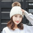 thumbnail image 3 of Womens Winter Beanie Warm Cable Knit Hat Style Stretch Trendy Ribbed Cap,Color:White,Size:One Size, 3 of 5
