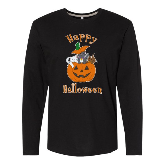 Inktastic Happy Halloween Kittens in Pumpkin Long Sleeve T-Shirt