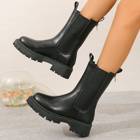 

Cigarette boots Martin boots for women Spring and Autumn single boots 2023 New thick bottom Chelsea mid-calf black short boots for women