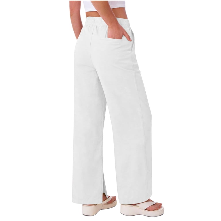 knee length dresses for ladies The Jetset - White Linen Women's Pants