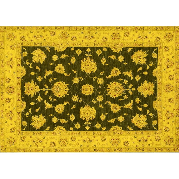 Ahgly Company Machine Washable Indoor Rectangle Persian Yellow Traditional Area Rugs, 8' x 12'