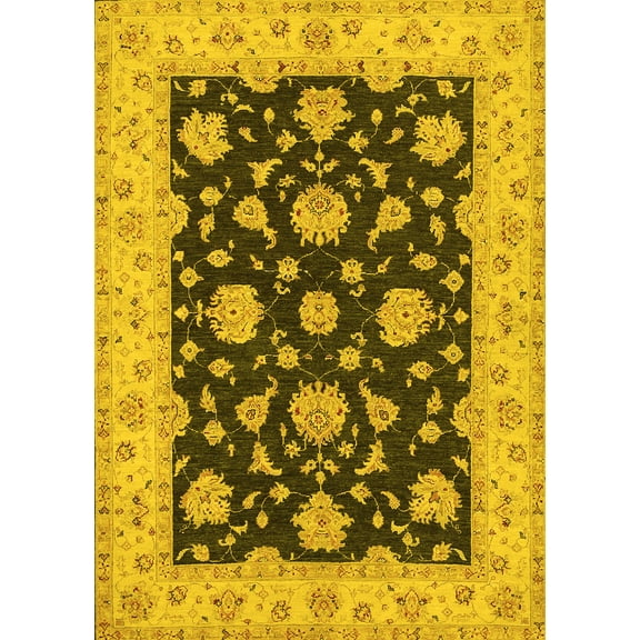 Ahgly Company Machine Washable Indoor Rectangle Persian Yellow Traditional Area Rugs, 5' x 7'