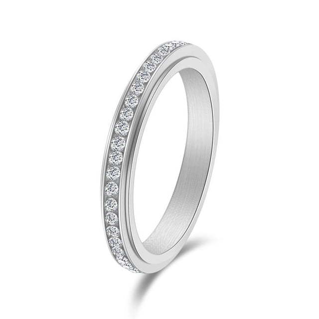 Anillo de mujer de acero inoxidable con diamantes redondos simples y giratorios de estilo coreano europeo y americano, anillo de dedo con temperamento dorado, joyería de mano