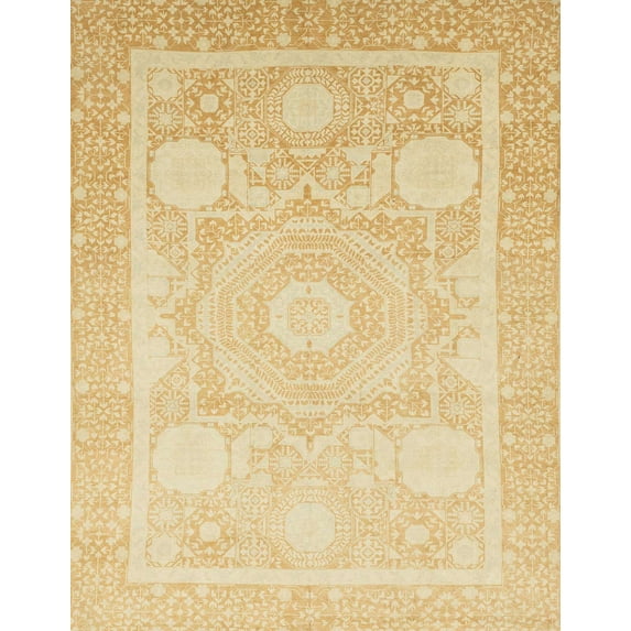 Ahgly Company Machine Washable Indoor Rectangle Abstract Brown Gold Area Rugs, 8' x 12'