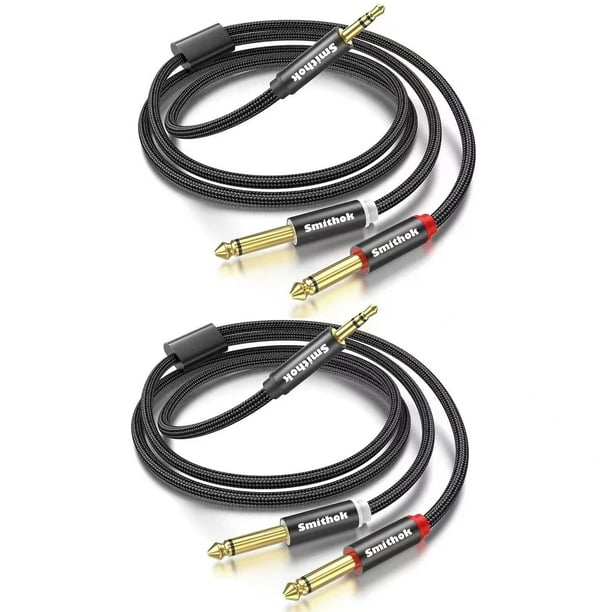 Cable Smithok TRS de 3,3 pies y 3,5 mm a estéreo dual de 6,35 mm, paquete de 2