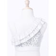 thumbnail image 4 of TiaoBug Kids Girls Asymmetrical Ruffled Sequin Performance Crop Tops Modern Jazz Hip Hop One Shoulder Dance Top White 12, 4 of 7