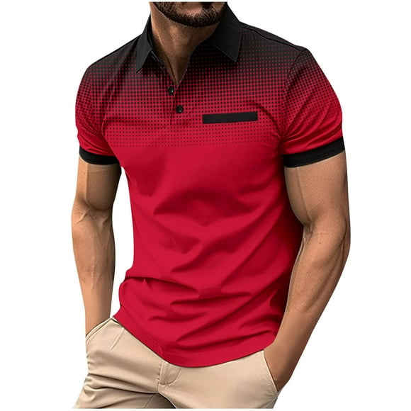 Fengqque Mens GOLF Shirts Short Sleeve Casual Color Block Golf GOLF T Shirt Stylish Contrast Collar Tops for Men Wine 12(XXL)