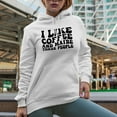 thumbnail image 2 of I Like Coffee and Maybe Three People, Groovy Retro Wavy Text Merch Gift, White Hooded Sweatshirt or Hoodie, Small, 2 of 5