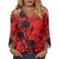 thumbnail image 2 of Iaqnaocc Womens Summer Tops 3/4 Sleeve Casual Crew Neck Blouses Vintage Floral Print Tees Blouses Basic Loose T Shirts Multicolor L, 2 of 7