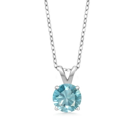 0.85 Ct Round Blue Zircon 925 Sterling Silver Pendant With Chain